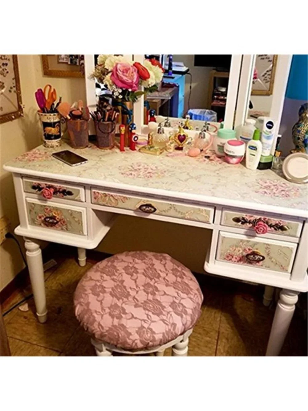 Vintage Floral Self Adhesive Wall Paper Shelf Liner Funitures Dresser Drawer